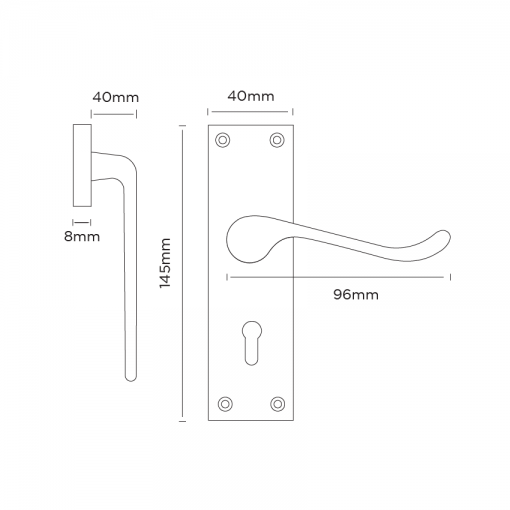 Euro Brass - EB0506 - Scoll lever handle on short plate (key) - Image 2