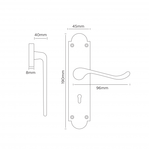 Euro Brass - EB1206 - Scroll lever handle on long plate (key) - Image 2