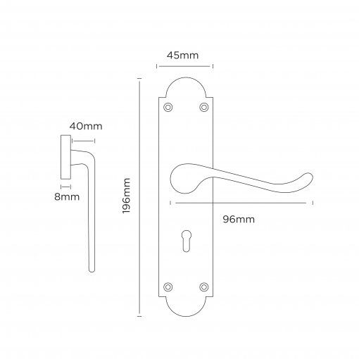 Euro Brass - EB1252 - Scroll lever handle on long plate (key) - Image 2