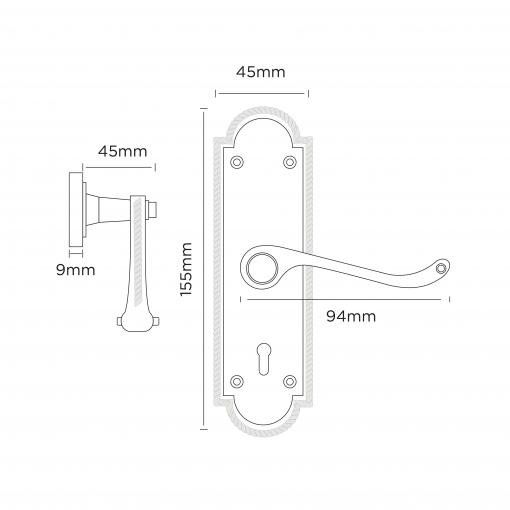 Euro Brass - EB1259 - Georgian lever handle on short plate (key) - Image 2