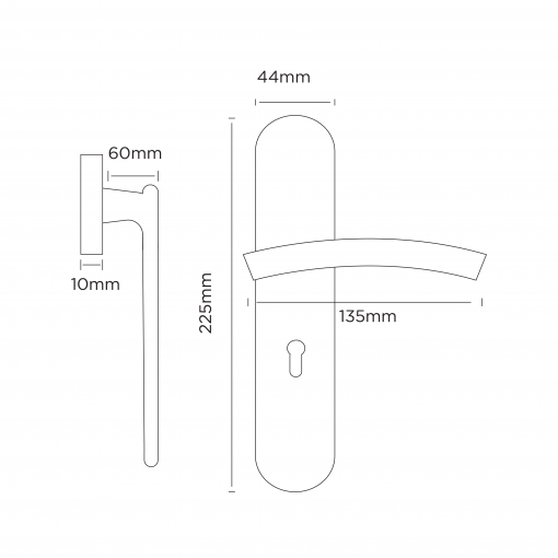 Euro Brass - EB1451 - Arched T lever handle on long plate (key) - Image 2