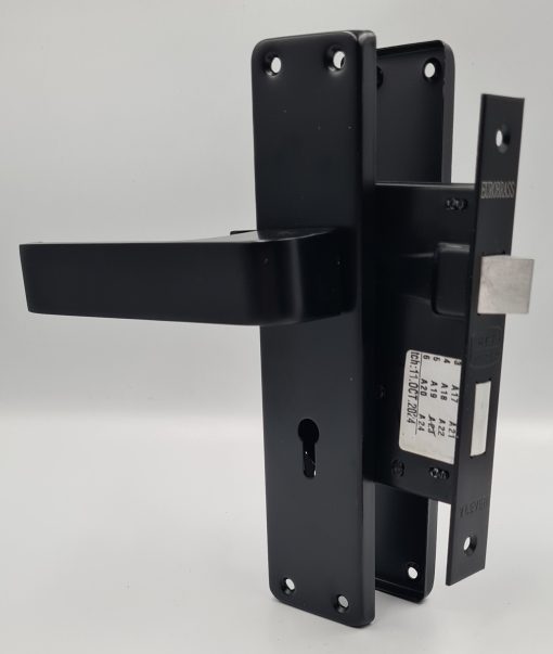 EB1627 - Pentagon RD07 Lever Handle on Backplate 3 Lever SABS Lockset Matt Black